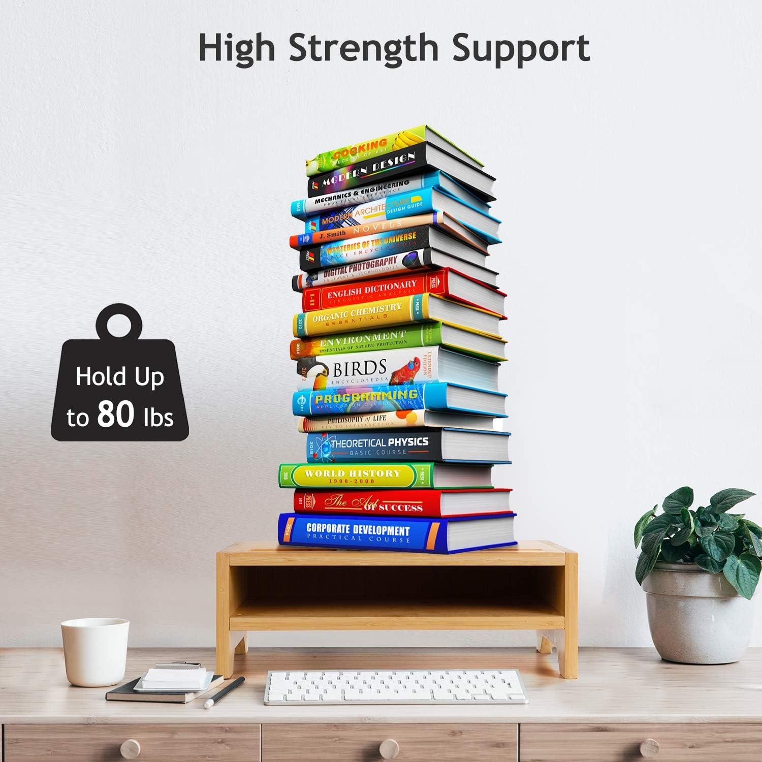 2-Tier Bamboo Desk Monitor Riser Stand - Desk Storage Organizer for Home and Office Computer Desk Laptop Cellphone Printer Stand Desktop Container by AMADA HOMEFURNISHING : Office Products