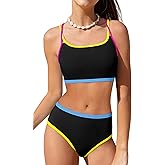 NECIOUS Girls Swimsuit 2 Piece Bikini Sets Cute Color Contrast Trim Bathing Suit with Chest Pad Girls' Swimwear 9-16Y