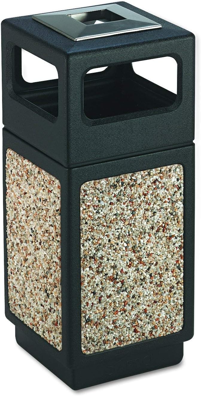 Safco Products 9470NC Canmeleon Aggregate Panel Trash Can, Ash Urn/Side Open, 15-Gallon, Black