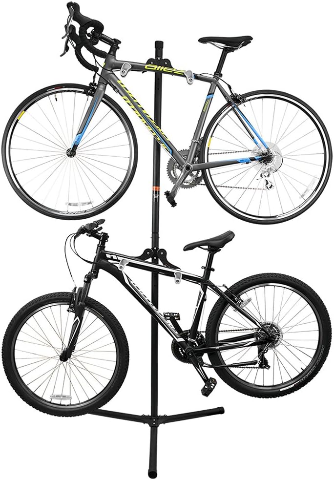 Ibera Adjustable Bicycle Stand for Two Bikes, Bike Hanger Rack for Garages or Apartments, Horizontal Mounting