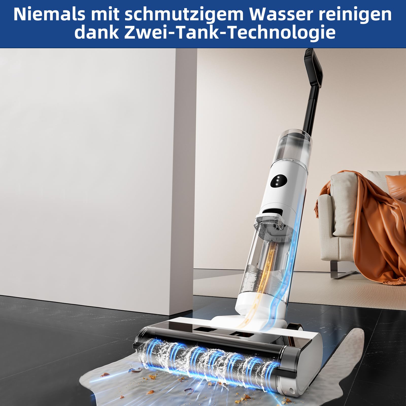 JONR ED12 Nass Trockensauger Akku, Selbstreinigung, Saug Wisch Staubsauger, Saugwischer Kabellos, Kantenreinigungsbürste 6mm, 850mL Wassertank, Anti-Verwirrungs-Haar für Harte Boden, Tierhaare 3