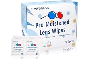 SUNFUNUSA 200 Count Lens Cleaning Wipes-Pre-Moistened Individually Wrapped Eyeglass Wipes Optical Screen Cleaner Streak Free Fast Drying