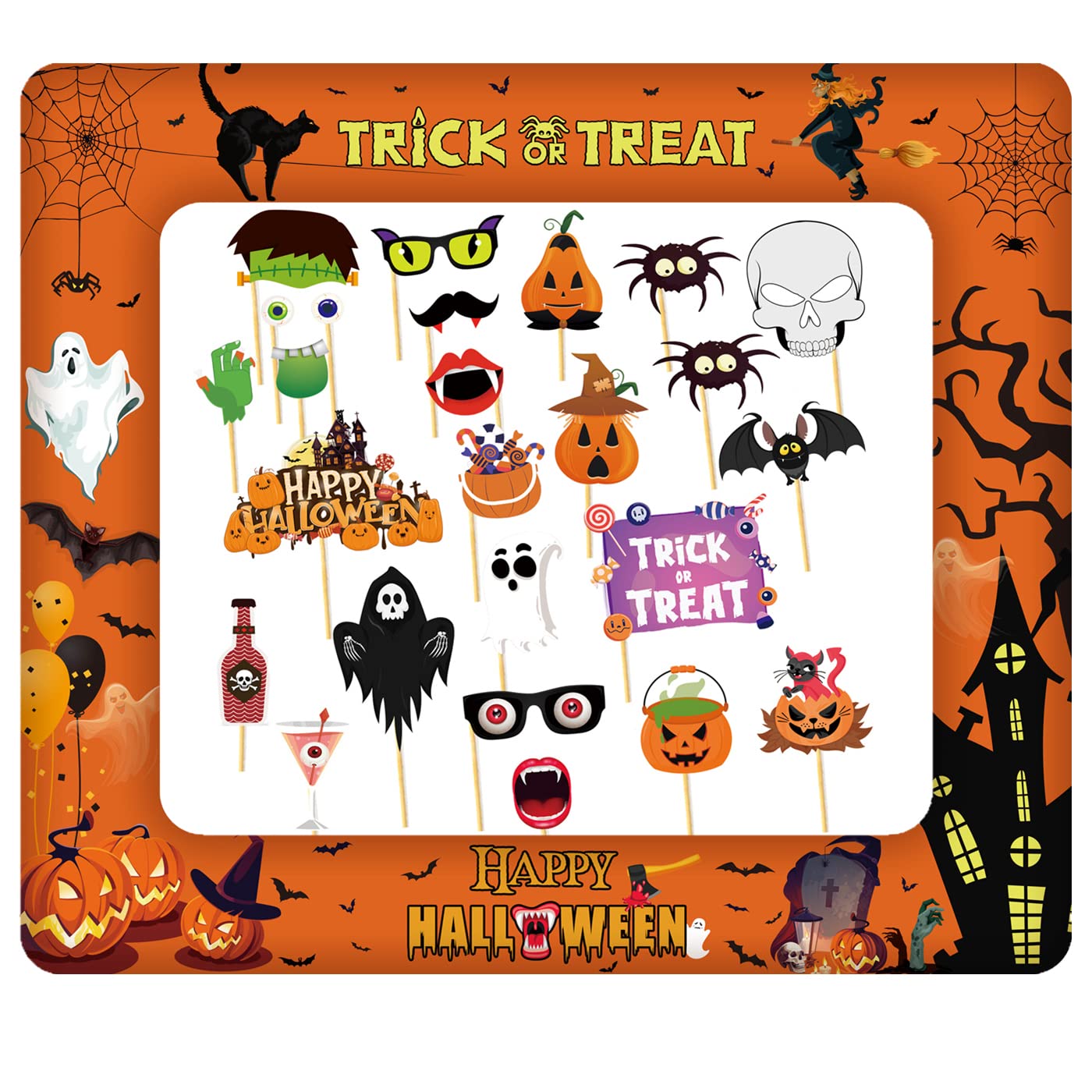 Halloween Inflatable Photo Booth with 25Pcs Photo Booth Props Selfie Picture Frame for Halloween Family Party,Giant Props Frame Celebration Blow Up Party Prop,Halloween Party Game Accessories Supply