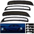 FetonAuto Dynamic White LED Side Marker Lights for Dodge Charger 2015 2016 2017 2018 2019 2020 2021 2022 2023 2024, Smoked Lens Front Rear Charger Bumper Reflector Lamp, 4PCS