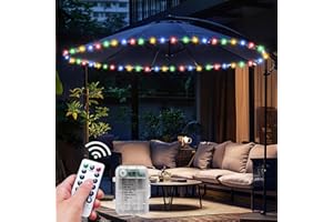 HOLITS Patio Umbrella Lights Cordless LED Market Table Umbrella Lights with Remote Control Battery Operated Waterproof Parasol String Lights, Fits 6-9 Feet Diameter Outdoor Umbrella Décor (Multi-Colored)