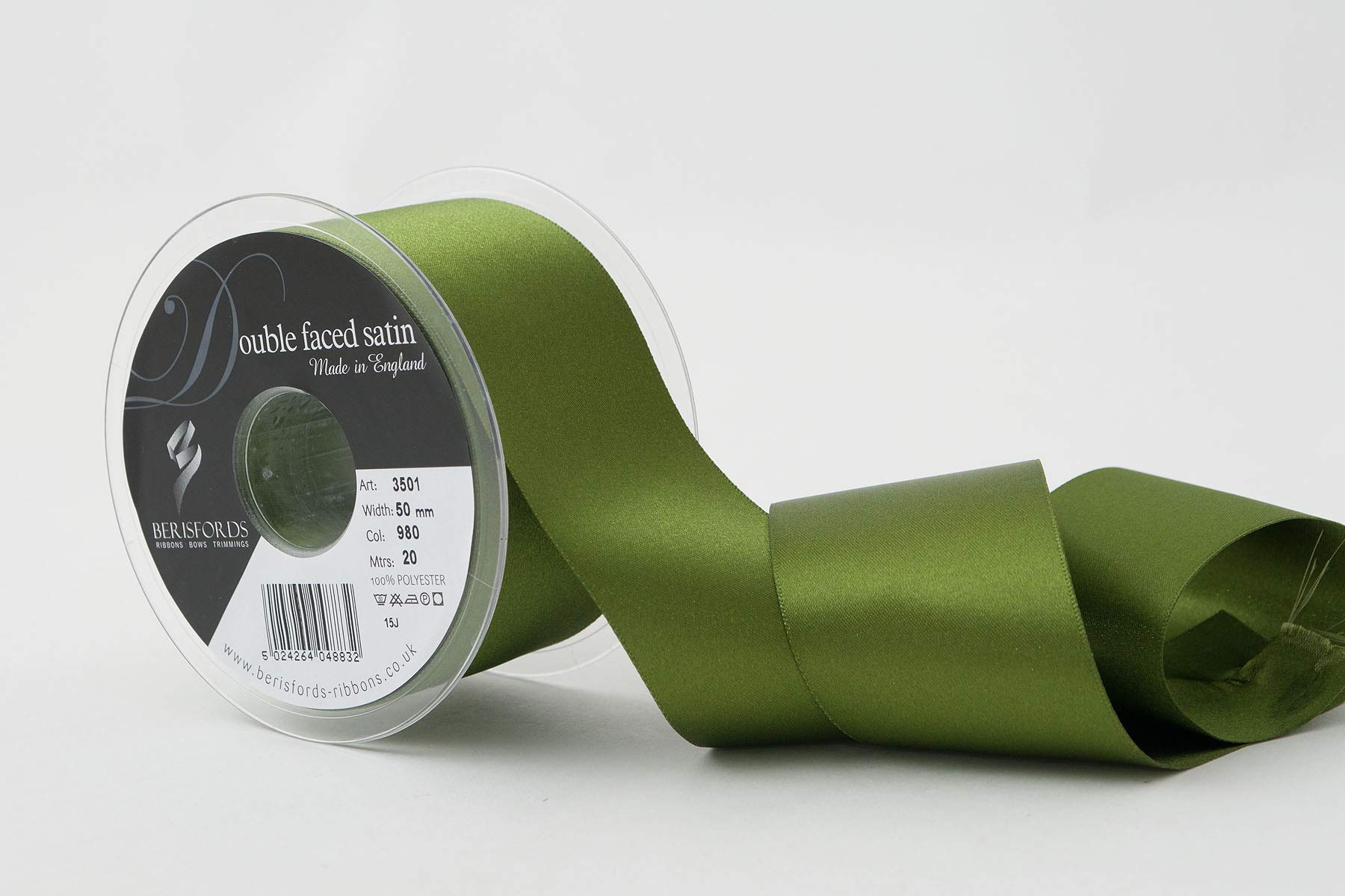 Berisfords Double FACE Poly Satin Ribbon, Cypress, 50 mm