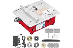 MXBAOHENG Mini Precision Table Saw for Crafts & Model Building - 96W 7-Speed Hobby Saw with 1/2" Adjustable Cut Depth, Hobbyist Table Saw for Wood/Plastic/PCB Cutting, Includes Chuck & Sanding Disc