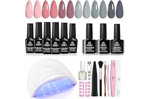 BEETLES GEL POLISH Beetles Gel Nail Polish Kit with Uv Light - 6 Colors Nude Gray Pink Gel Polish Starter Kit Manicure with Base Top Coat Soak off Led Salon DIY at Home Gifts for Women Teens Girls