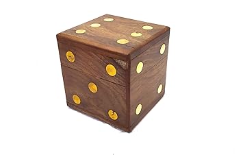 DruArts Wooden Dice Shape Dice Box with 5 Dice