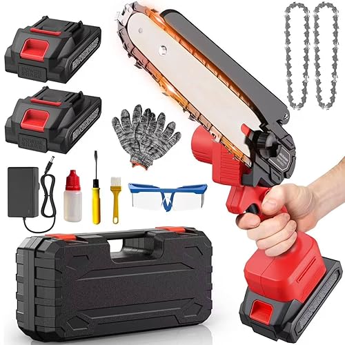 Ginarelo Cordless Mini Chainsaw Battery Small - Chainsaws Chain Saws Handheld Lightweight Outdoor Power Tools for Cutting Trees Pruning Branch Cutter 6 Inch 2 Batteries with Charger Rotorazer