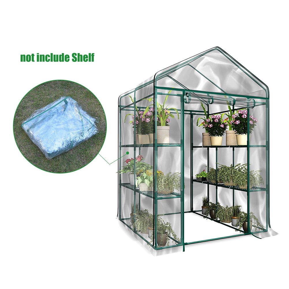 WalkIn Greenhouse Cover, Plastic Replacement Garden Cover, 2Tier 8Shelf Portable Green House