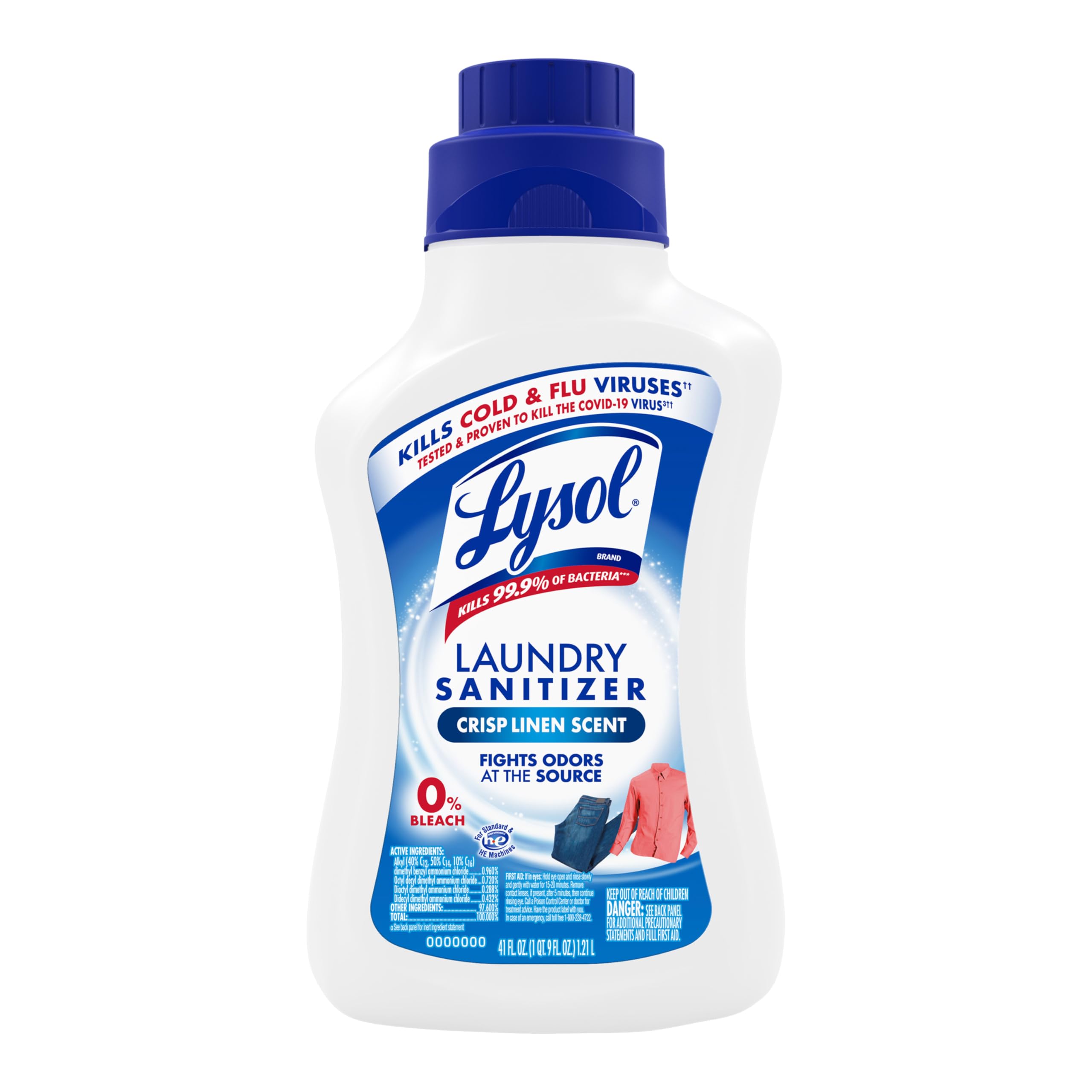 Lysol Disinfectant Laundry Sanitizer & Scent Booster, Laundry Detergent Additive, Color Safe Bleach Alternative, Laundry Odor Eliminator, Kills Bacteria & Viruses, Crisp Linen Scent, 41 Fl Oz Liquid
