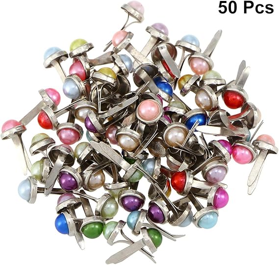 Amosfun 50pcs Mini Brads Paper Fasteners Brads Pearl Brads