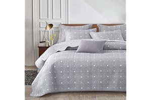UOZZI BEDDING 2 Pieces Reversible Gray Quilt Set with Dots & Cross Twin Size 68x86 Soft Microfiber Lightweight Thin Kids Coverlet Bedspread Summer Comforter Set Bed Cover Set Blanket for Kids