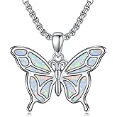 HPQQ Opal Turquoise Animal Necklace 925 Sterling Silver Hummingbird Horse Bird Phoenix Wolf Butterfly Dragonfly Opal Jewelry Christmas Gifts for Women Men