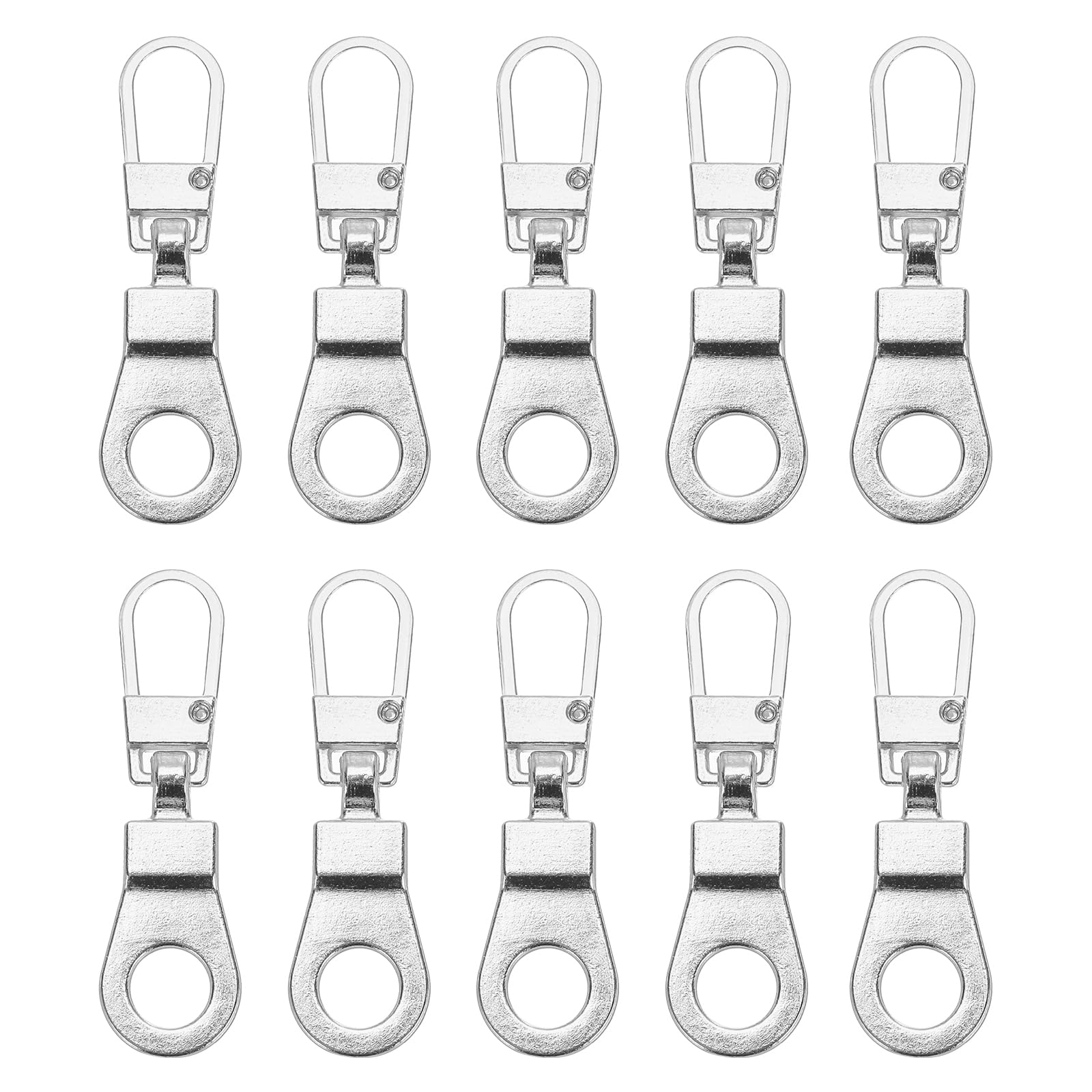 PATIKIL Zipper Pull Replacement, 10 Pcs Detachable Metal Zipper Tab Repair Kit Puller with Lock Zipper Slider for Clothing Purse Suitcase, Silver Tone