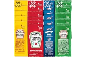 ZEUST Condiment Packets Variety Pack Bulk Bundle - 200 Individual Condiment Packets for Heinz Lovers, 50 Single Serve Packs of Each: Mayonnaise, Mustard, Sweet Relish and Ketchup - Travel Mini Condiments