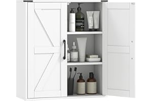 HOMCOM Farmhouse Bathroom Wall Cabinet, Wall Mounted Medicine Cabinet with Barn Doors and Adjustable Shelves, Storage Organiz