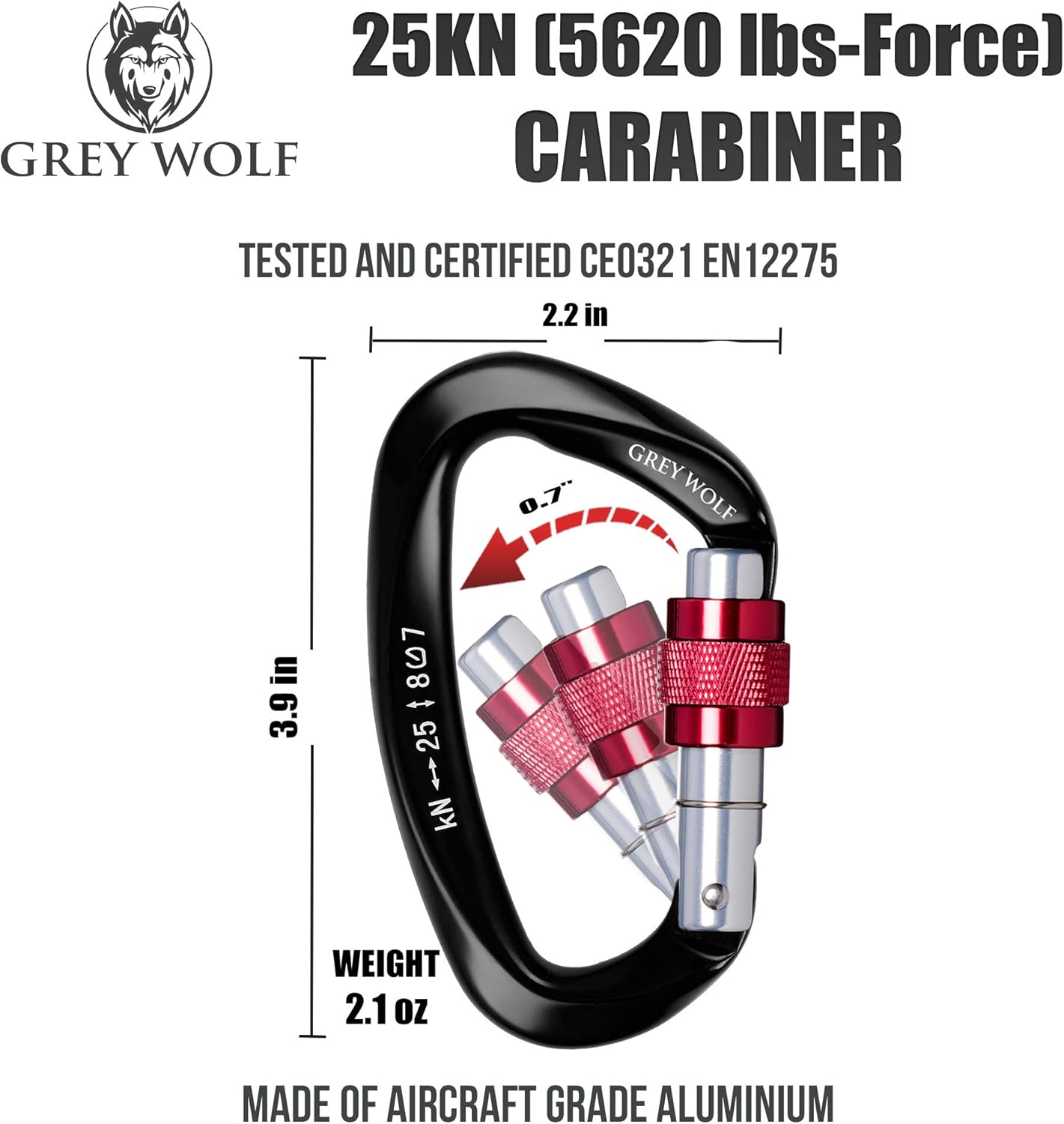 GREY WOLF Heavy Duty Climbing Carabiner – USA Certified 25 KN Screwgate Climbing Harness – D Ring Locking Carabiner for Rock Climbing Holds, Tree Climbing Gear, Dog Leash & Camping Hammock : Sports & Outdoors