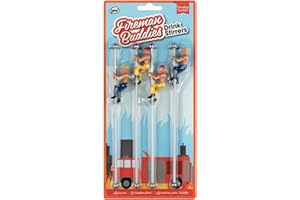 Drinking Buddies Firemen Themed Reuseable Glass Markers, 4 Buddies, Drink Stirrer