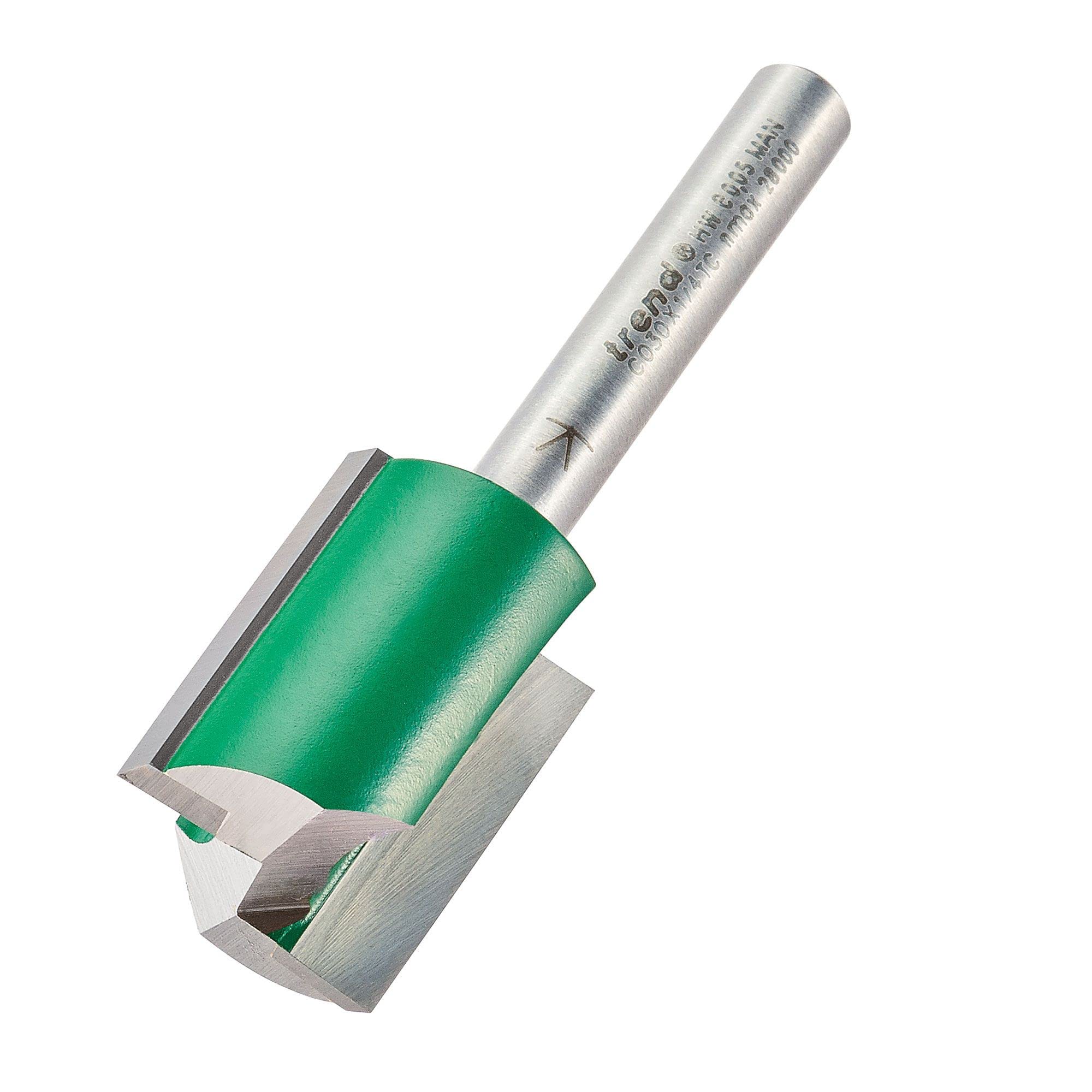 Trend CraftPro Straight Two Flute Router Cutter, 1/4 Inch Shank, 19.1mm Cut Diameter, 25.4mm Cut Length, Tungsten Carbide Tipped, C030X1/4TC