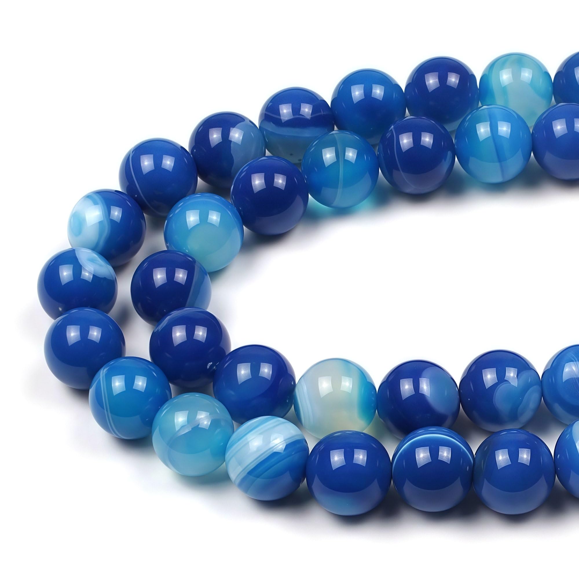 MJDCB Natural Round Stone Beads 8mm Blue Striped Agate Loose Gemstone Beads for Jewelry Making Bracelet Necklace 43pcs