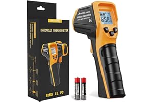 Ahosoutly Infrared Thermometer Laser Temperature Gun -58℉ to 1112℉,with Cal Calibration and Adjustable Emissivity,Min& Max Measure,for Cooking,Oven,Meat Food,HVAC,Appliance（Yellow）