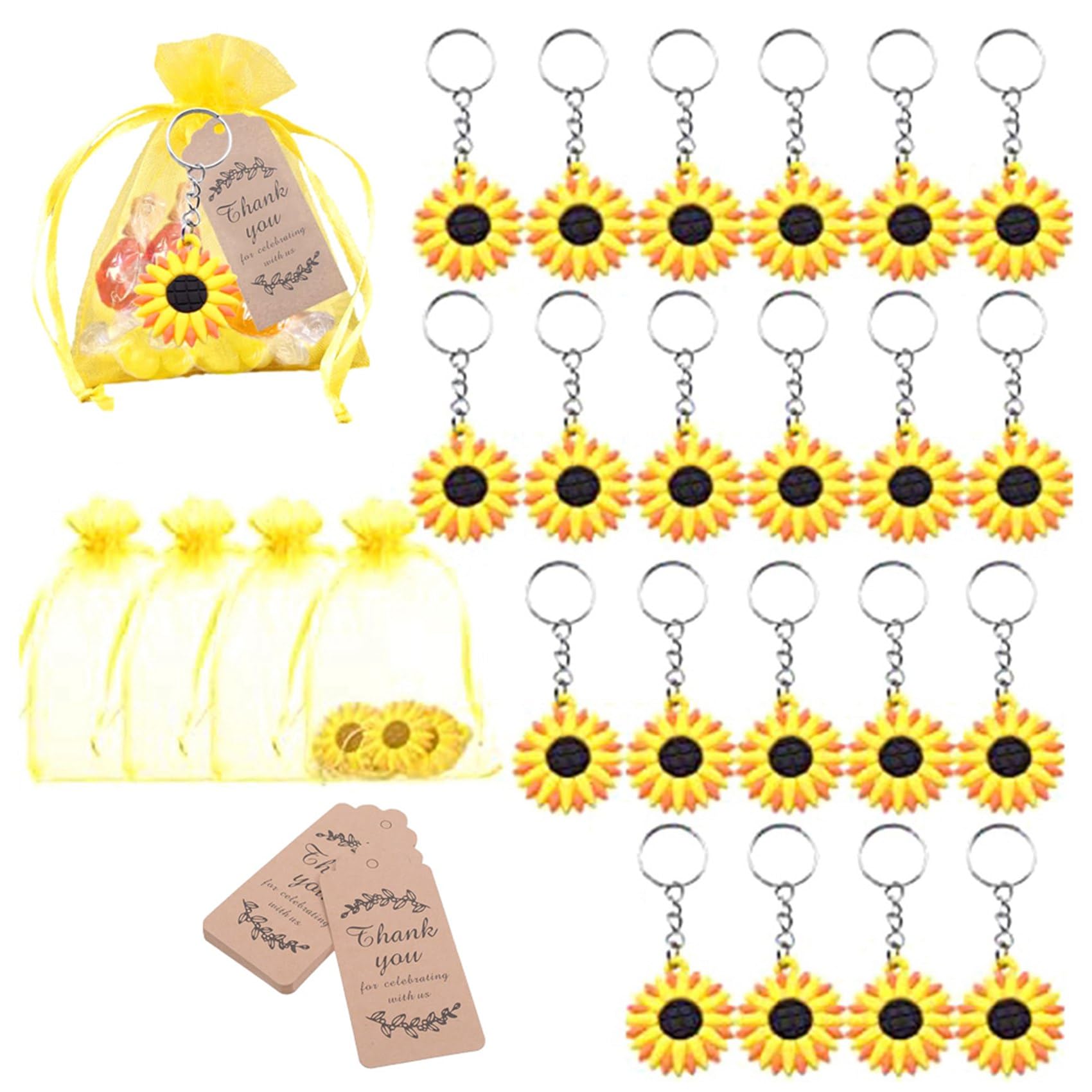 Stroagymoon 30 PCS Sunflower Keychain Sunflower Theme Keychains for Birthdays, Weddings, Baby Showers, and Return Gifts