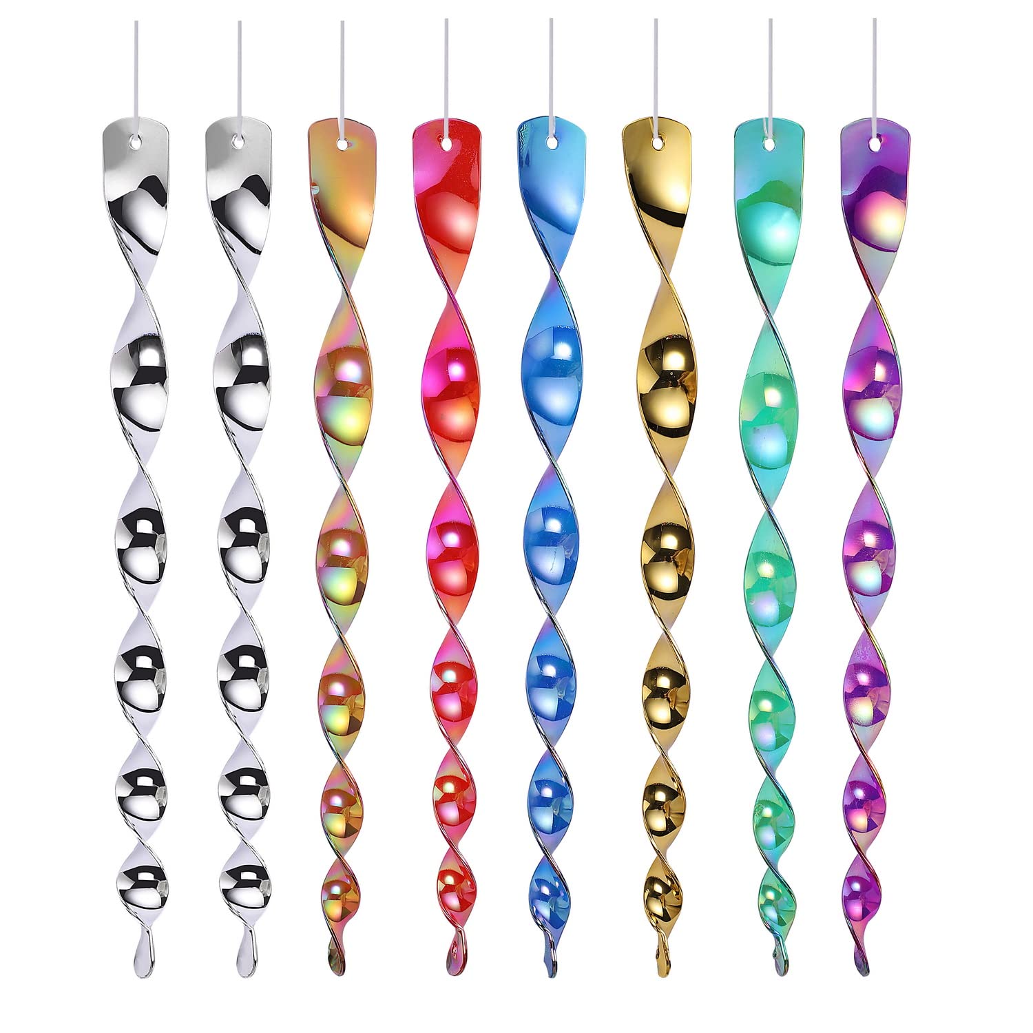 Yafe 8Pcs Reflective Bird Deterrent Rods, 7 color 30cm Hanging Bird Repellents Reflective Wind Spiral- Keep Birds Away From Your Home, Garden, Patio