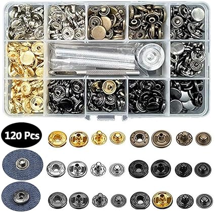 120 Sets Druckknöpfe,Aokebeey Metallknöpfe Snaps Button Modell 633 für Strickjacken,Lederarbeiten,gehäkelten puppen,Jeans,mit