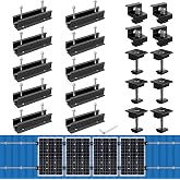 Anbte Solar Panel Mounting Brackets for Roof, Aluminum Solar Rails, Black | Solar Panel Mounting Kit For 4 Panels, Included 10 X 4.72 In Rails+4 End Clamps+6 Center Clamps+1 Wrench, For Roof, RV, Boat