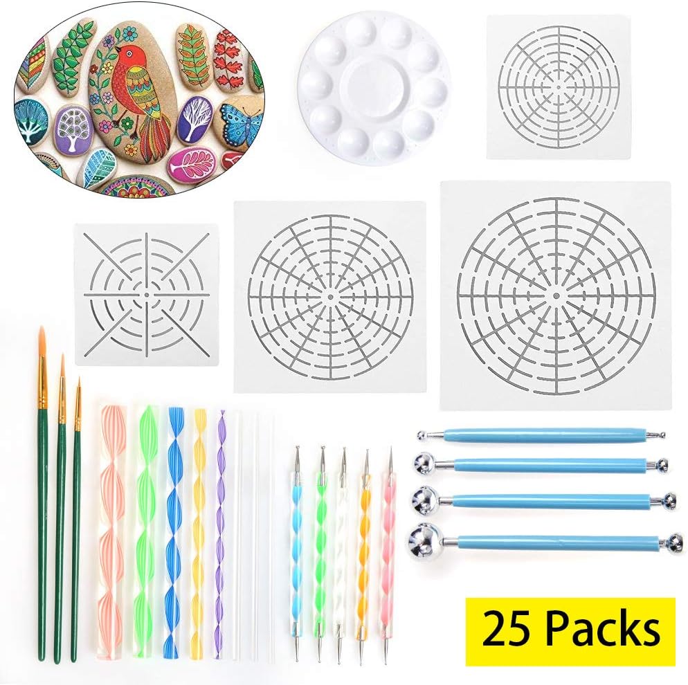 LAMPTOP 25Pcs Mandala Dotting Tools Set Mandala Rocks Painting Kit