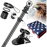 American Flag with Pole Kit - 5ft Heavy Duty Stainless Steel Flagpole for Outside House,3x5 Embroidered US Flags,Tangle-Free Outdoor, Metal Holder Mount Bracket for Residential Porch,Wall -Black