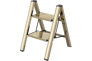 LADNAMY 2 Step Ladder, Folding Step Stool with Wide Anti-Slip Pedal, Aluminum Lightweight Portable Step Stools for Adults, 330 IBS Capacity Multi-Use Ladder for Home and Kitchen, Champagne Gold