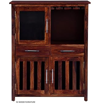 SS WOOD Furniture Solid Wood [ Sheesham Wood ] Home Bar Furniture Bar Cabinet in Honey Oak Finish by Made Wood