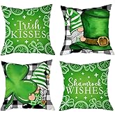Hexagram St Patricks Day Pillow Covers 18x18, Shamrock Green St Patricks Day Decorations Buffalo Plaid Set of 4, Home & Outdoor Decor, Decorative Throw Pillow Covers