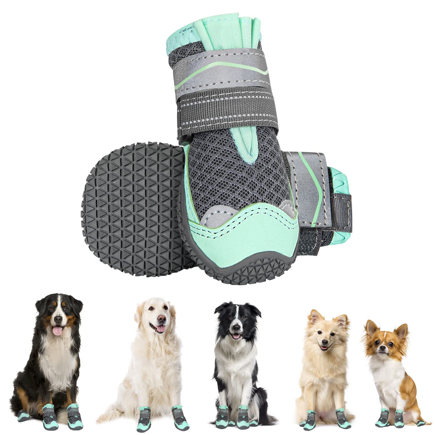 Eyein Dog Boots Paw Protector, Breathable Dog Boots for Injured Paws Waterproof, Dual Adjustable Washable Non-Slip Dog Shoes for Walking, Reflective Dog Shoes for Small Medium Large Dogs(2pcs) — image 1