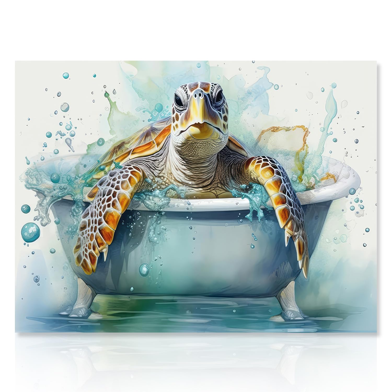 Dazzlewall Sea Turtle Bathroom Wall Art Poster Funny Turtle in Bathtub Painting, Ocean Themed Wall Poster for Bathroom Toilet Decor 12x16 in Unframed