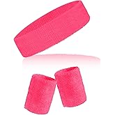 Sucrain 3 Pieces Sweatbands Set, 1 Pieces Sports Headband and 2 Pieces Wristbands, Wicking Sweat Head Band for Men Women Outfit Sport
