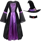 Colorful House Women Wicked Witch Costume, Purple Long Sorceress Classic Dress