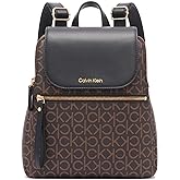 Calvin Klein Reyna Signature Key Item Flap Backpack, Brown/Khaki/Black, One Size