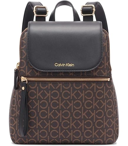 Calvin Klein Reyna Novelty Key Item Flap Backpack, Black/Silver Combo, One Size : Clothing, Shoes & Jewelry