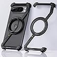 OGRANEE Metal Frameless for Google Pixel 9 Case/Pixel 9 Pro Phone Case Compatible with Mag Safe Kickstand 360° Rotatable, Minimalist Slim Thin Bumper for 9pro with Ring Holder Magnetic Stand Black
