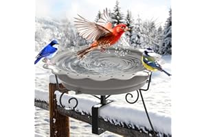 Jvgoo Heated Bird Bath for Deck Railing, Powerful 100W Thermostatically Controlled Heated Bird Baths for Outdoors for Winter,