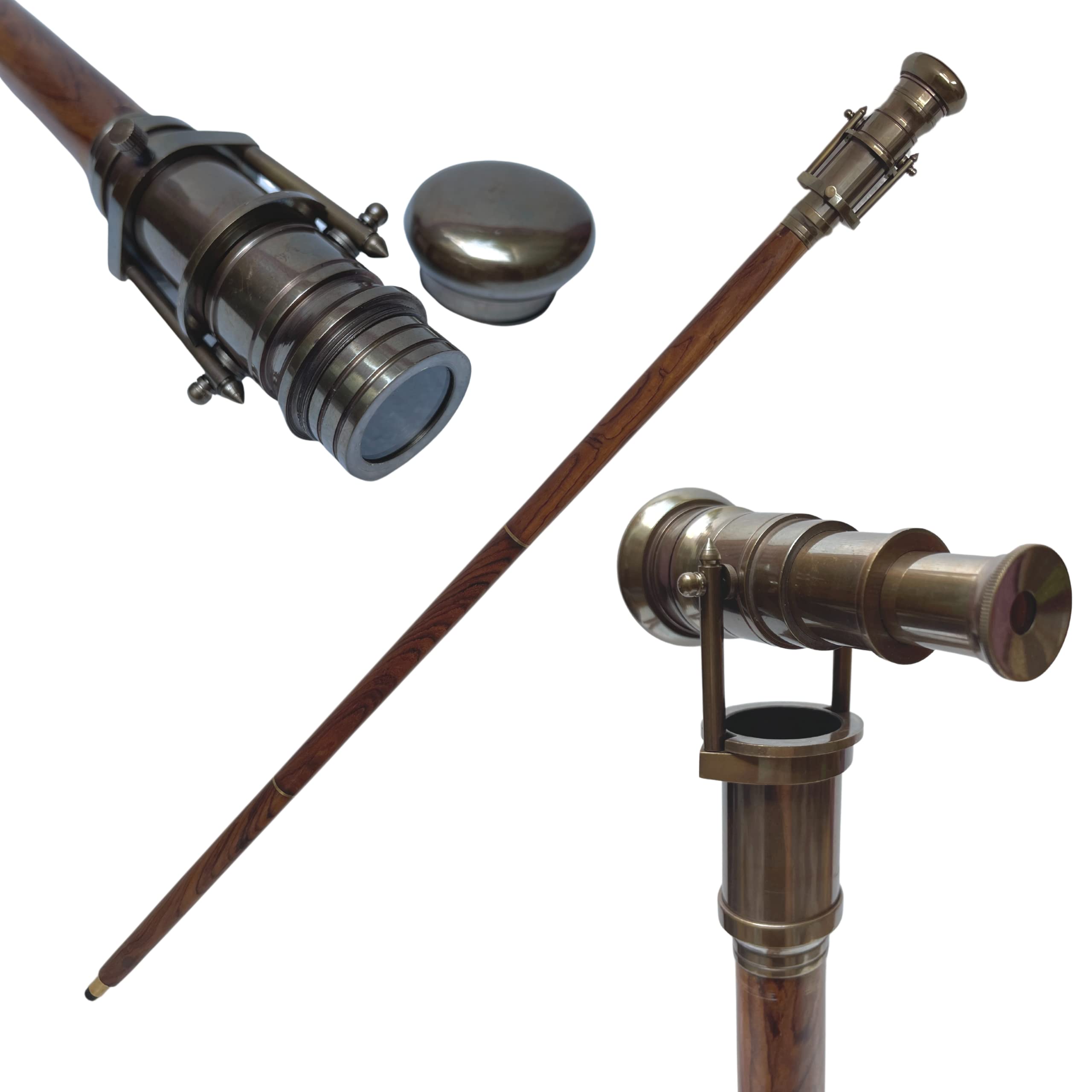 Medieval Replicas Collectible Foldable Walking Cane with Nautical Brown Antique Finish Telescope Handle Stick Ideal Unisex