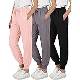 Real Essentials 3 Pack: Girls' Dry-Fit Jogger Sweatpants - Kids Teens Running Athletic Pants with Pockets (Sizes: 4-16)