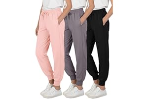 Real Essentials 3 Pack: Girls' Dry-Fit Jogger Sweatpants Soft Active Athletic Kids Joggers with Pockets & Drawstring
