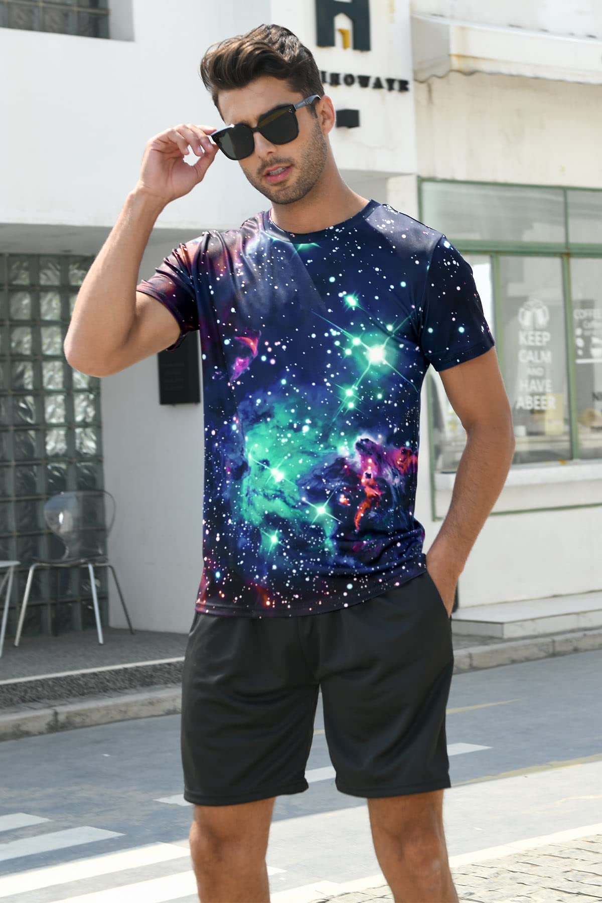 Fanient T-Shirts für Herren Galaxy Space Muster Vibes Kurzarm Tee Shirts 5