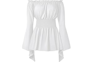 Spooktacular Creations Womens Renaissance Victorian Medieval Top Costume, Off Shoulder Smocked Waist Pirate Shirt