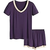 Latuza Women's V-neck Sleepwear Short Sleeve Pajama Set